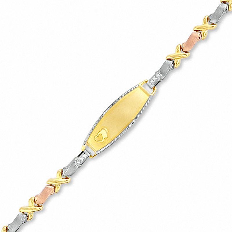 Main Image 1 of Child's 10K Tri-Tone Gold X Bar Stampato ID Bracelet - 5.5"