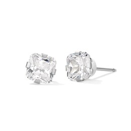 5mm Princess-Cut Cubic Zirconia Solitaire Stud Piercing Earrings in 14K Solid White Gold