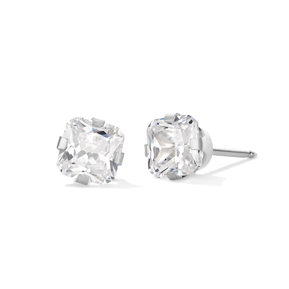 5mm Princess-Cut Cubic Zirconia Solitaire Stud Piercing Earrings in 14K Solid Gold
