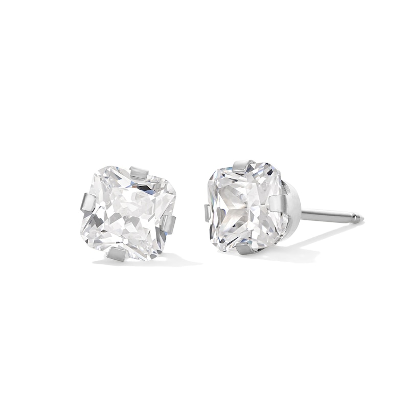 Main Image 1 of 5mm Princess-Cut Cubic Zirconia Solitaire Stud Piercing Earrings in 14K Solid White Gold