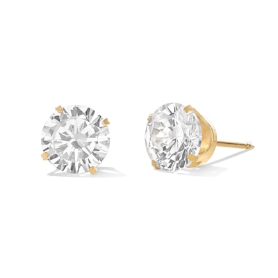 7mm Cubic Zirconia Solitaire Stud Piercing Earrings in 14K Solid Gold