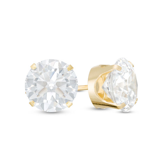 7mm Cubic Zirconia Solitaire Stud Piercing Earrings in 14K Solid Gold