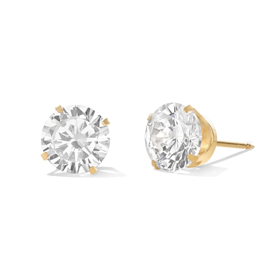 7mm Cubic Zirconia Solitaire Stud Piercing Earrings in 14K Solid Gold