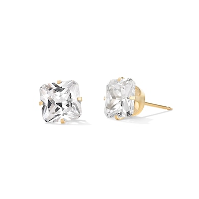 7mm Princess-Cut Cubic Zirconia Solitaire Stud Piercing Earrings in 14K Solid Gold