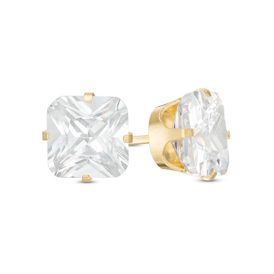 7mm Princess-Cut Cubic Zirconia Solitaire Stud Piercing Earrings in 14K Solid Gold