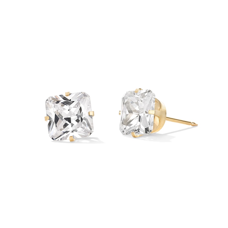 7mm Princess-Cut Cubic Zirconia Solitaire Stud Piercing Earrings in 14K Solid Gold