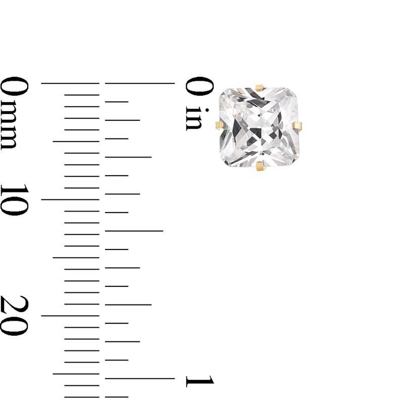Main Image 3 of 7mm Princess-Cut Cubic Zirconia Solitaire Stud Piercing Earrings in 14K Solid Gold