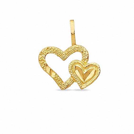 10K Gold Diamond-Cut Double Hearts Charm