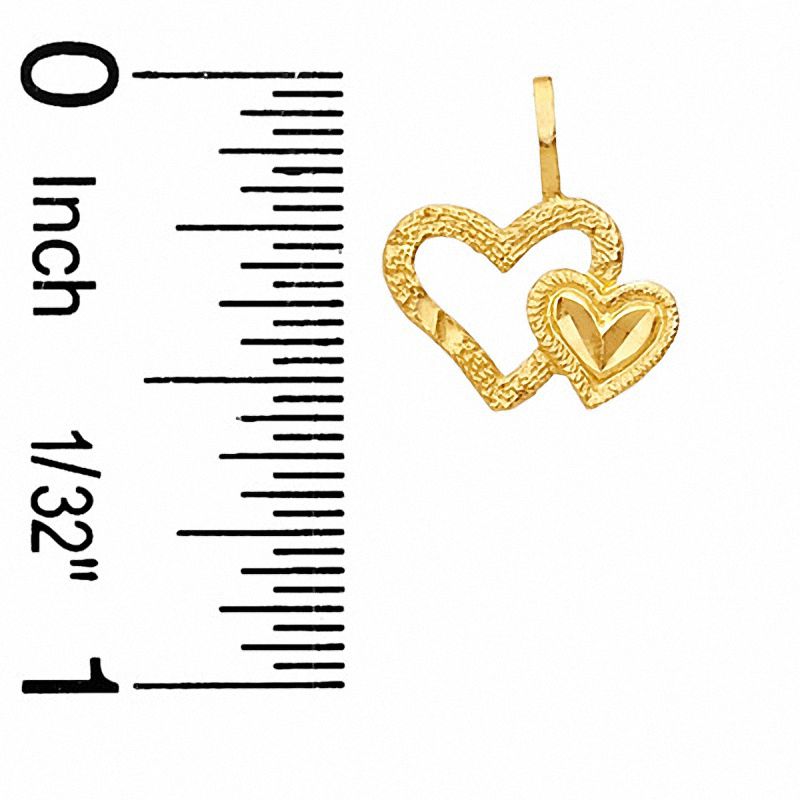 10K Gold Diamond-Cut Double Hearts Charm