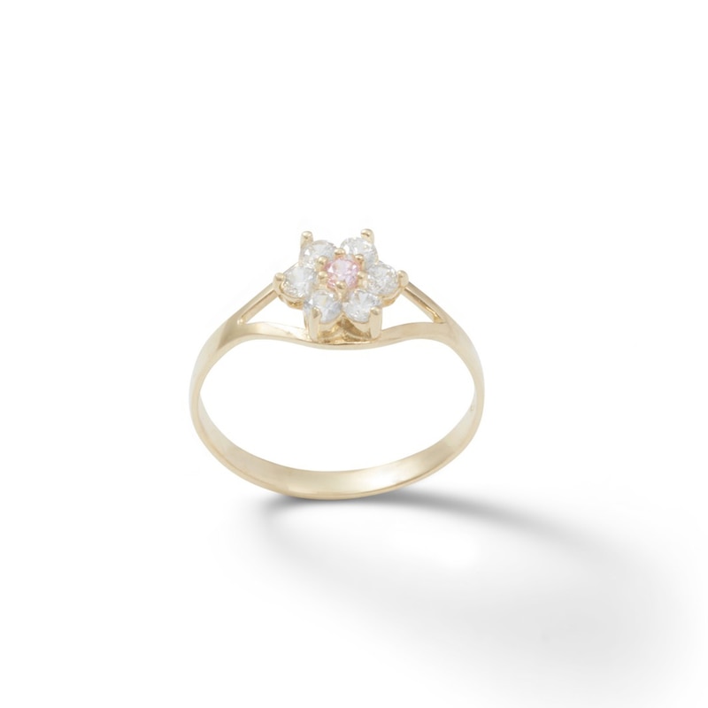 Child's Clear and Pink Cubic Zirconia Flower Ring in 10K Gold - Size 3