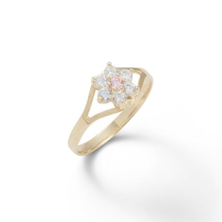 Child's Clear and Pink Cubic Zirconia Flower Ring in 10K Gold - Size 3