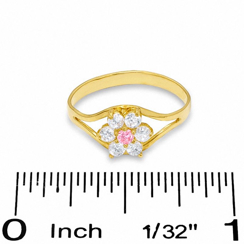 Child's Clear and Pink Cubic Zirconia Flower Ring in 10K Gold - Size 3
