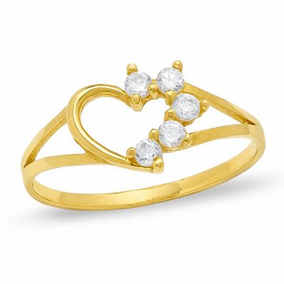 Child's Cubic Zirconia Open Heart Ring in 10K Gold