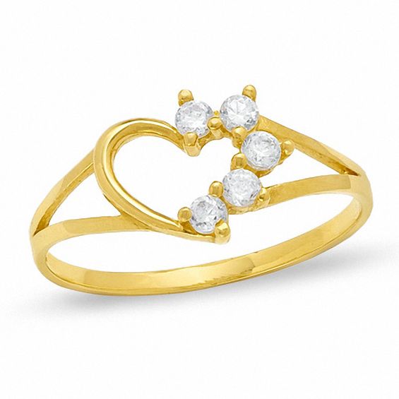 Child's Cubic Zirconia Open Heart Ring in 10K Gold
