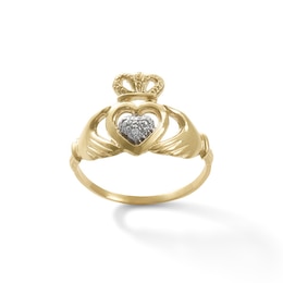 Cubic Zirconia Accent Claddagh Ring in 10K Gold - Size 7