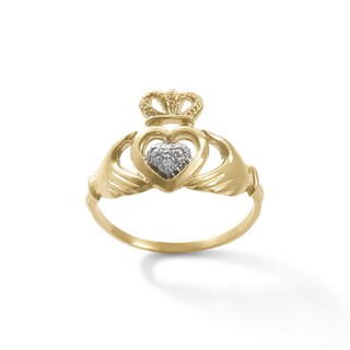 10K Gold CZ Claddagh Ring - Size 7