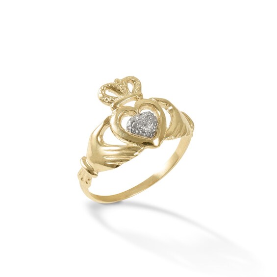 10K Gold CZ Claddagh Ring - Size 7