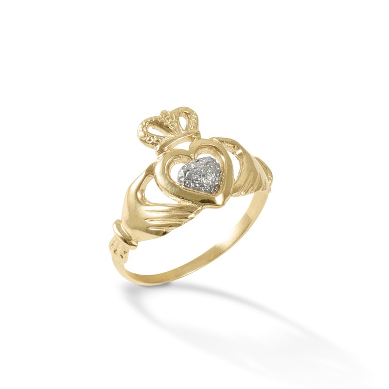 Cubic Zirconia Accent Claddagh Ring in 10K Gold - Size 7