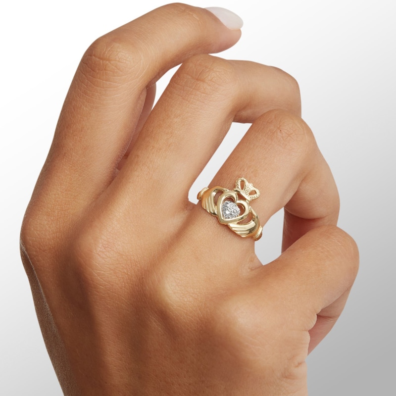 Main Image 3 of 10K Gold CZ Claddagh Ring - Size 7