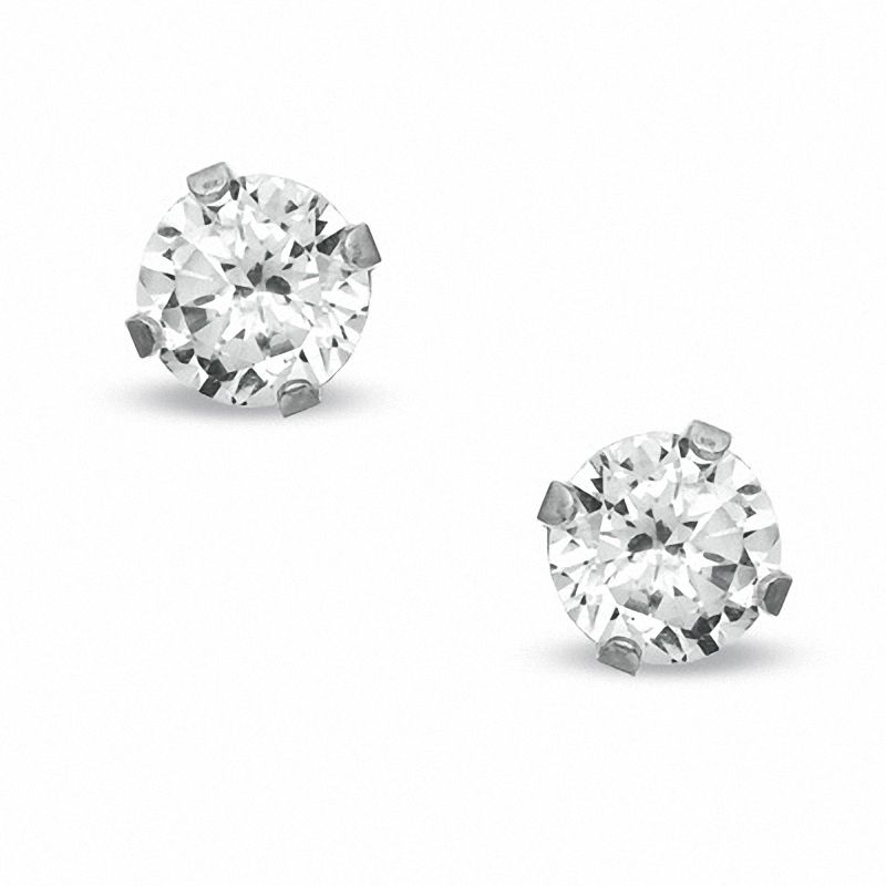 8mm Cubic Zirconia Solitaire Stud Piercing Earrings in Solid Stainless ...