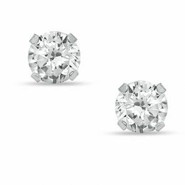 6mm Cubic Zirconia Solitaire Stud Piercing Earrings in Solid Stainless Steel