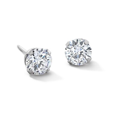 6mm Cubic Zirconia Solitaire Stud Piercing Earrings in Solid Stainless Steel