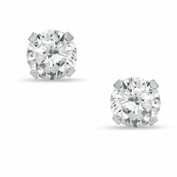 6mm Cubic Zirconia Solitaire Stud Piercing Earrings in Solid Stainless Steel