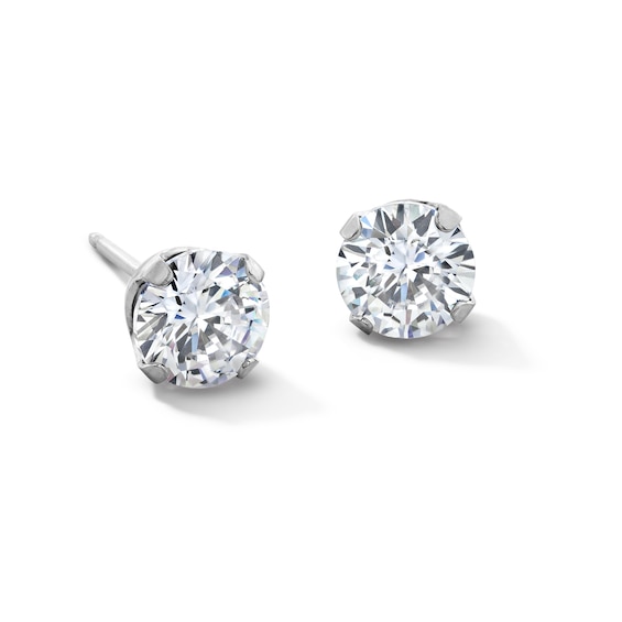 6mm Cubic Zirconia Solitaire Stud Piercing Earrings in Solid Stainless Steel