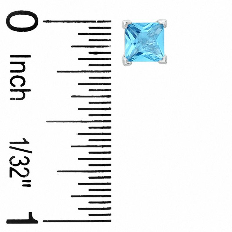 5.0mm Princess-Cut Aqua Cubic Zirconia Stud Earrings in Sterling Silver