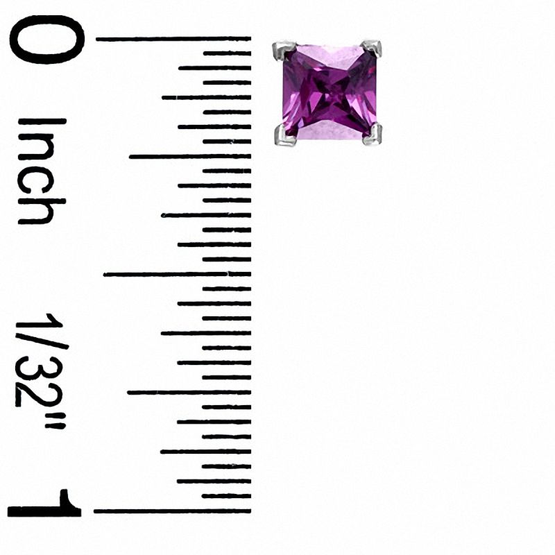 5.0mm Princess-Cut Purple Cubic Zirconia Stud Earrings in Sterling Silver