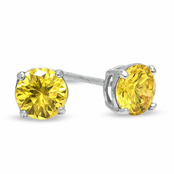 6mm Golden Cubic Zirconia Stud Earrings in Sterling Silver