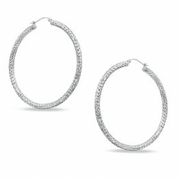 Sterling Silver 50mm Diamond-Cut Hoop Earrings
