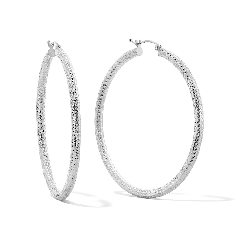 Main Image 1 of 50mm Diamond-Cut Hoop Earrings in Sterling Silver