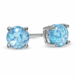 Synthetic Blue Opalesque Stud Earrings in Sterling Silver