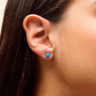 5mm Synthetic Blue Opalesque Stud Earrings in Sterling Silver