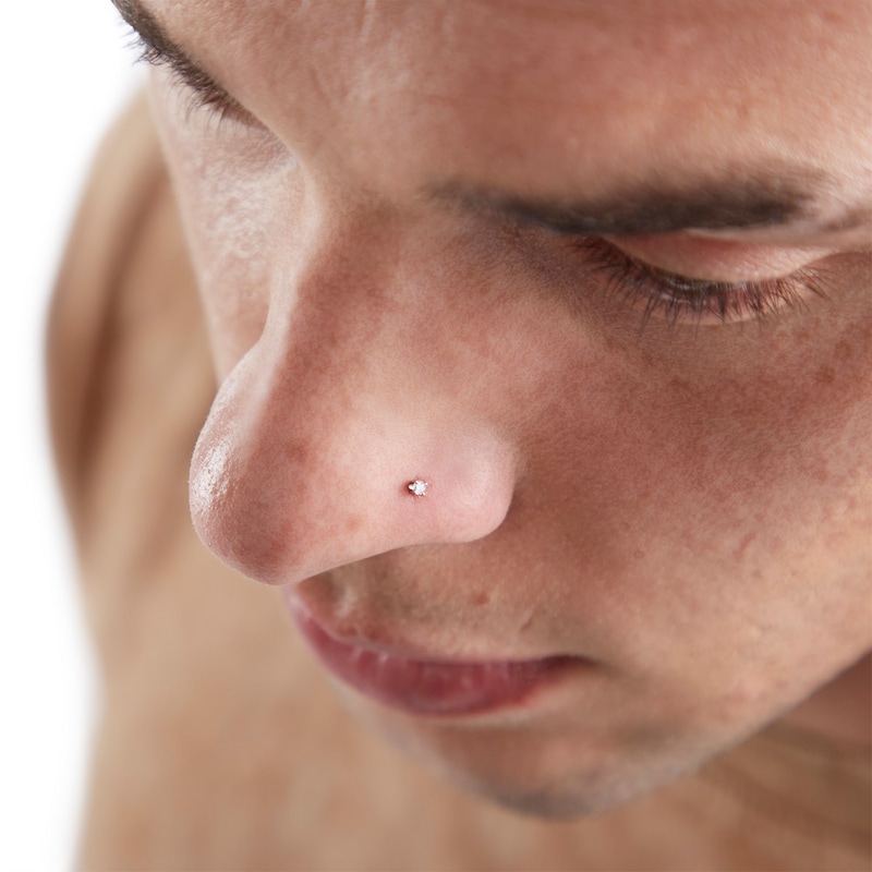 Main Image 2 of 14K Semi-Solid White Gold Diamond Accent Round Screw Nose Stud - 22G