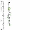014 Gauge Dangle Belly Button Ring with Green Cubic Zirconia in Stainless Steel