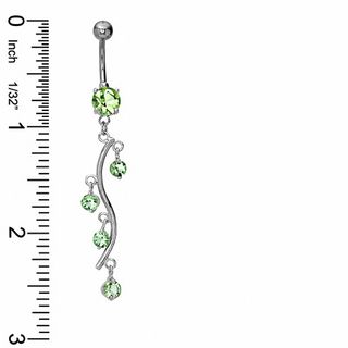 014 Gauge Dangle Belly Button Ring with Green Cubic Zirconia in Stainless Steel