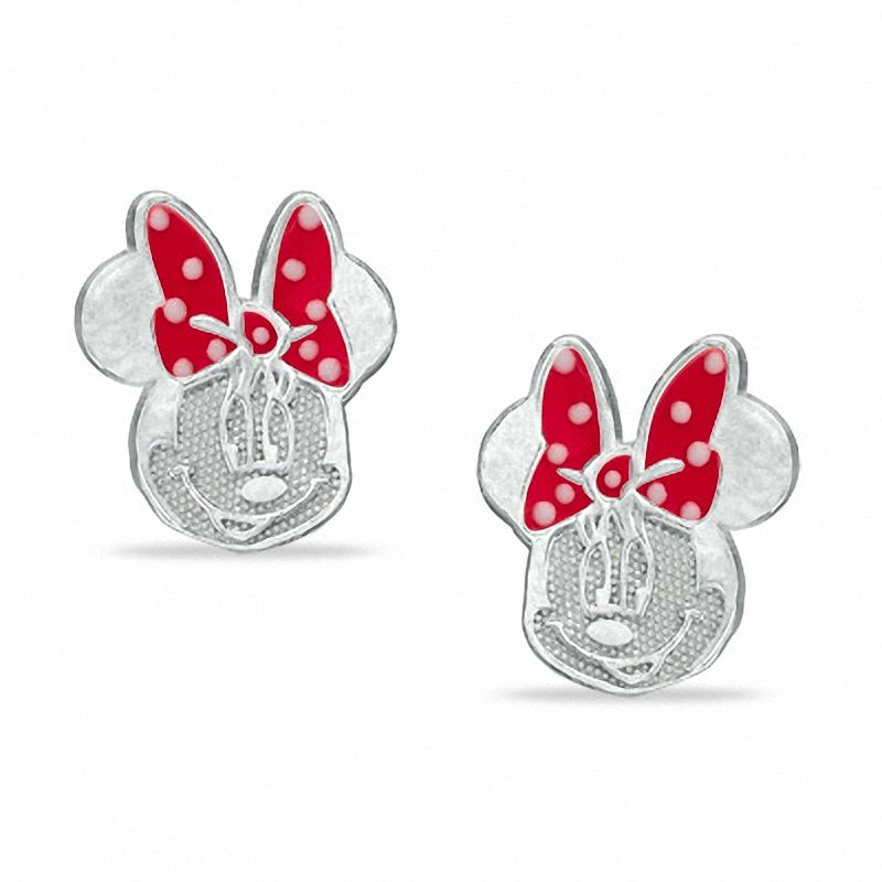 Child's ©Disney Minnie Mouse with Red Enamel Bow Stud Earrings in Sterling Silver