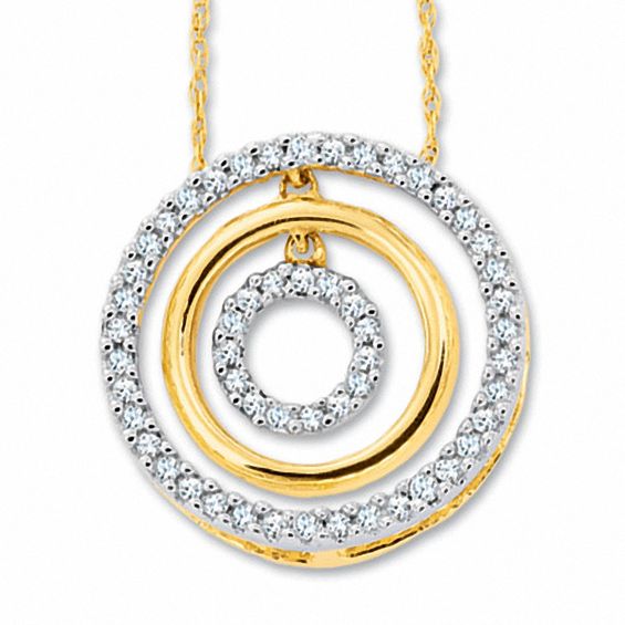 1/4 CT. T.W. Diamond Triple Circle Pendant in 14K Gold