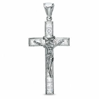Cubic Zirconia Crucifix Charm in Sterling Silver
