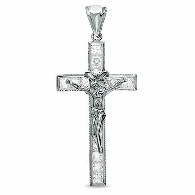 Cubic Zirconia Crucifix Charm in Sterling Silver