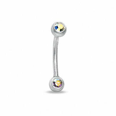 018 Gauge Curved Barbell with Crystals in Stainless Steel