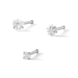 020 Gauge Nose Stud Set with Cubic Zirconia in Solid Stainless Steel