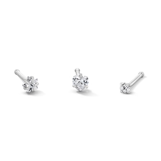 Semi-Solid Stainless Steel Multi-Shape CZ Nose Stud Set - 20G