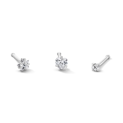Semi-Solid Stainless Steel Multi-Shape CZ Nose Stud Set - 20G