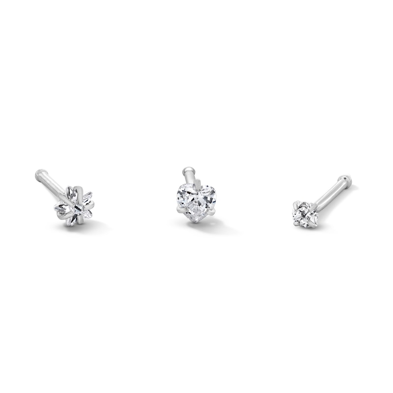 Semi-Solid Stainless Steel Multi-Shape CZ Nose Stud Set - 20G