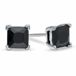 5.0mm Princess-Cut Black Cubic Zirconia Stud Earrings in Sterling Silver