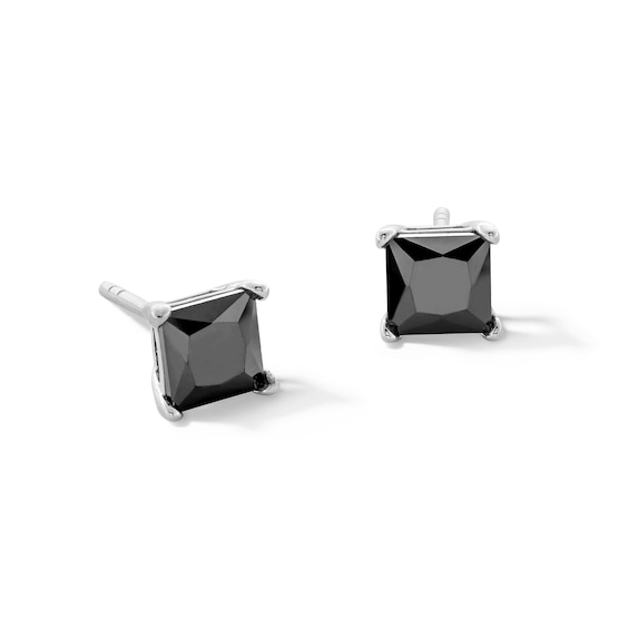 5.0mm Princess-Cut Black Cubic Zirconia Stud Earrings in Sterling Silver