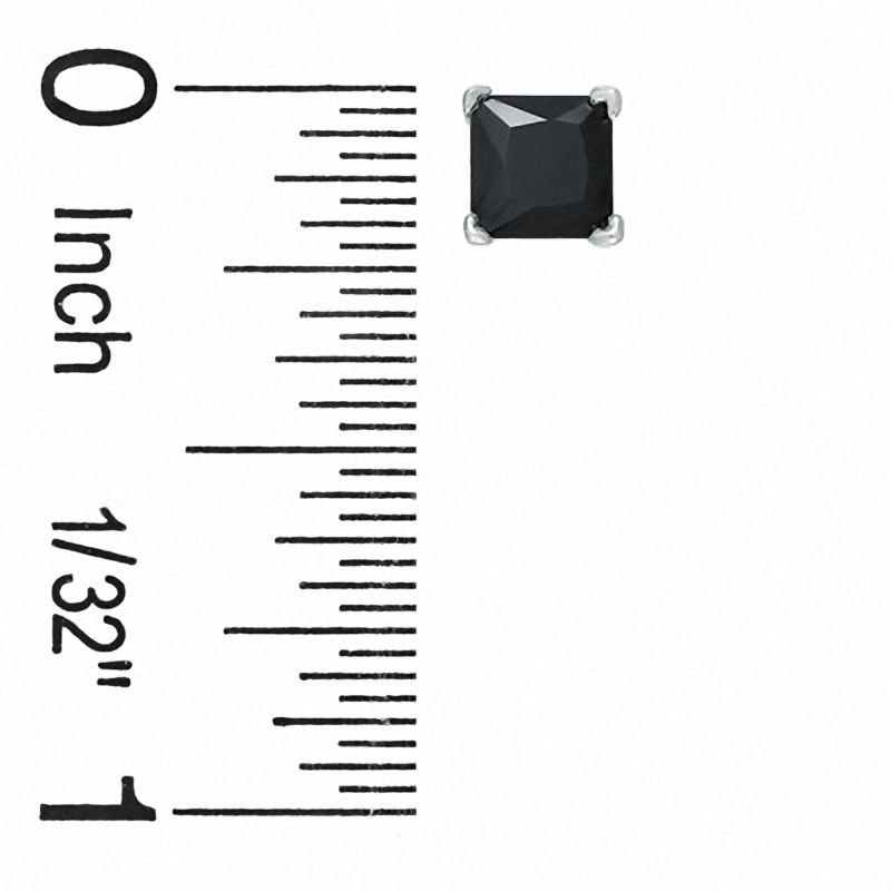 5.0mm Princess-Cut Black Cubic Zirconia Stud Earrings in Sterling Silver
